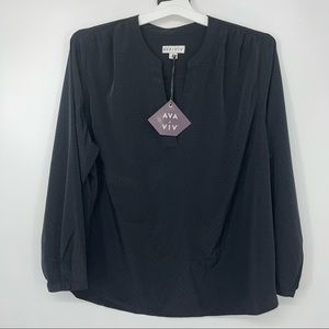 AVA + VIV BLACK DOTTED DESIGN VNECK LIGHTWEIGHT 2X